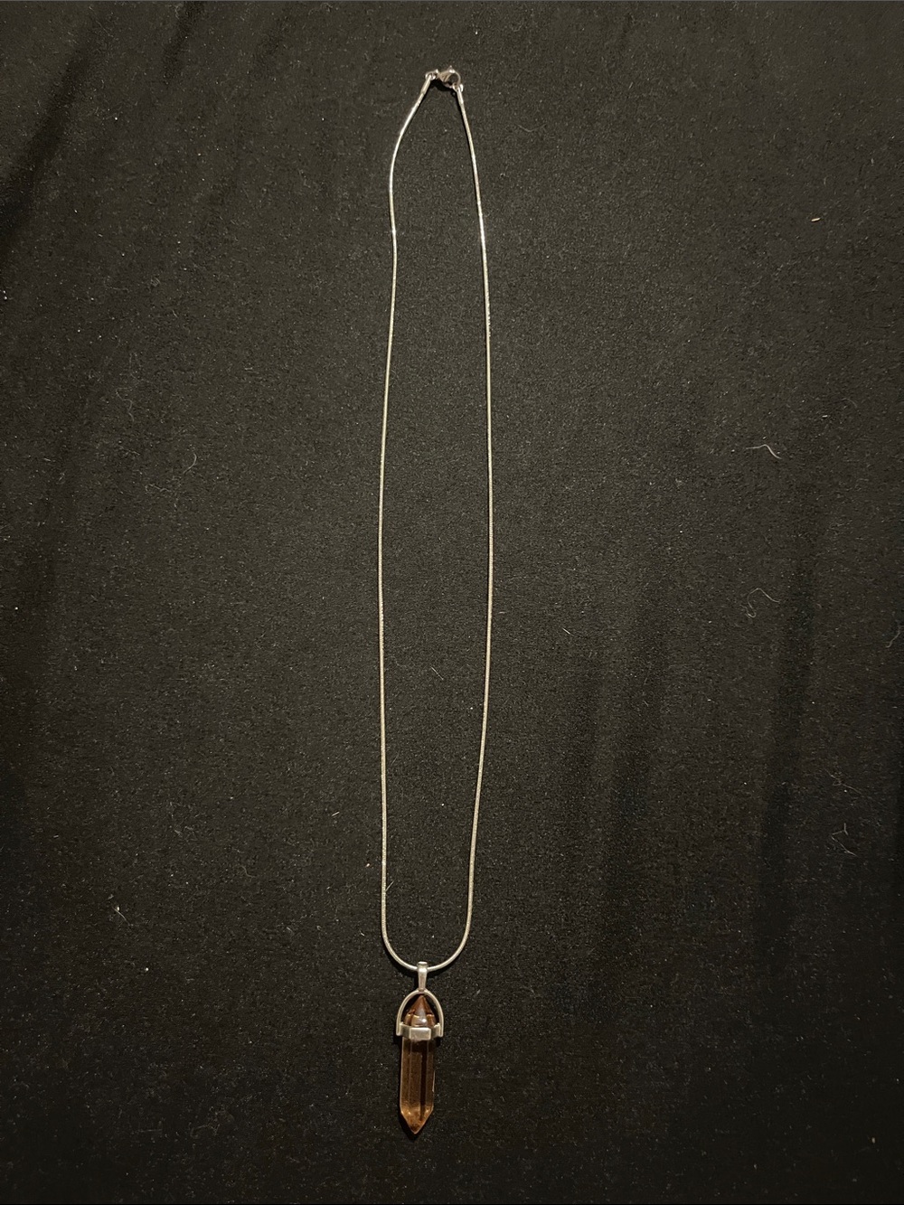 Sterling-Look Silver Necklace with Brown Crystal Pendant
